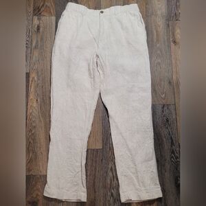 Caribbean Mens Size 34x29 Linen Pants Tan Ivory Vacation
